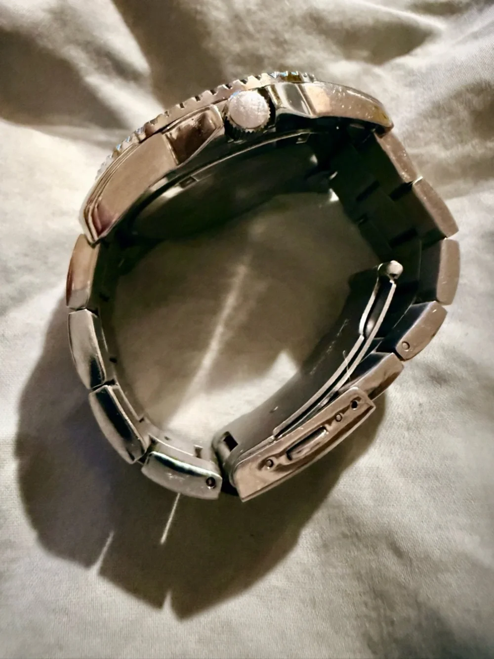 Guess? Silver Bracelet Watch with Blue Dial and Bezel